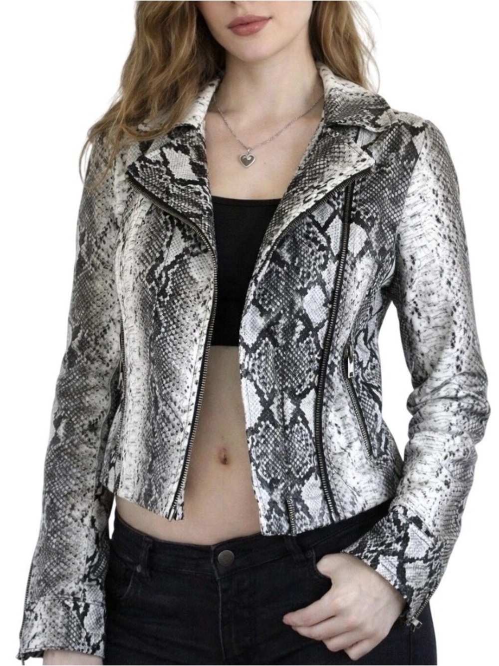 AFFLICTION Sinner 2 Snakeskin Moto Jacket Faux Leather Grunge Y2K Small